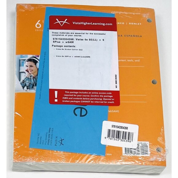 Vistas Sixth Edition Loose Leaf Spanish Textbook New Factory Sealed w/ Code NIP - Picture 2 of 2